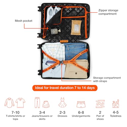 Image of Nasher Miles Polypropylene Boston Hard-Sided Polypropylene Luggage Set of 2 Black 8 Spinner Wheel Trolley Bag | Suitcase (55 & 65 Cm), Small, Medium