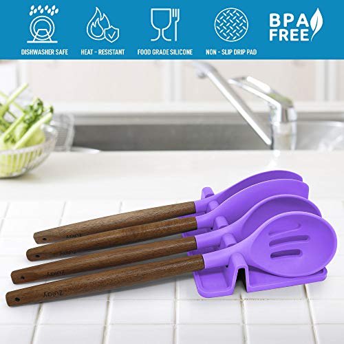Image of Zulay Kitchen Silicone Utensil Rest with Drip Pad for Multiple Utensils - BPA-Free, Heat-Resistant Spoon Rest & Spoon Holder for Stove Top - Kitchen Utensil Holder for Ladles & Tongs - Mystic Violet