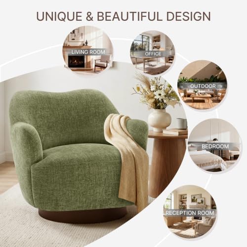 Image of KISLOT Swivel Accent Chair Set of 2,Upholstered Barrel Chair with Curves Camel Back Design,Modern Arm Chair with Wooden Base for Living Room Bedroom Reading Waitingroom,Sage Green