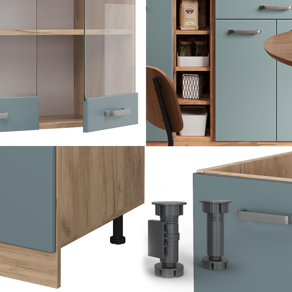 Vicco Cucina monoblocco R-Line, Rovere blu-grigio/oro, 160 cm Senza piano di lavoro, adatto per combinazioni ed espansioni personalizzate