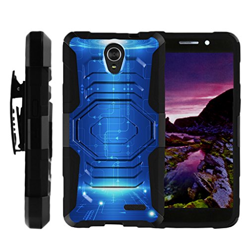 TurtleArmor | Compatible with ZTE Avid Plus Case | ZTE Avid Trio Case | ZTE ZFive 2 Case [Octo Guard] Hard Reinforced Impact Hybrid Cover Belt Clip Holster Tough Kickstand - Blue Technology