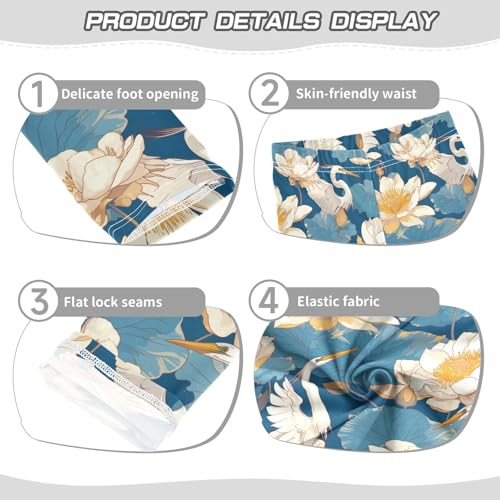 KLL Seamless Pattern Heron Bird Water Lily Little Girls Active Leggings Fashion High Waisted Athleisure Pants Sports3