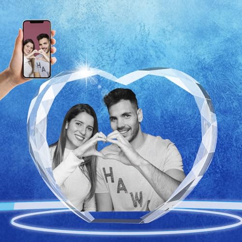 3D Crystal Photo Heart,Personalized Gift with Your Photo in Crystal for Women,Man,Mom,Dad, Customized Gift for Birthday, Anniversary, Memorial, Christmas, Mother's Day (Shimmer Edge, Small)