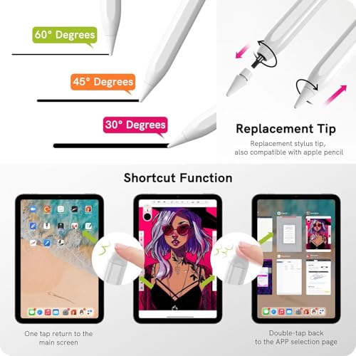 Image of OLV Stylus Pen for iPad, Ultra Precision, Palm Rejection, Tilt Sensitivity, Magnetic Adsorption, Power Display, Fits iPad 2018+, 6-Month Warranty,(ID715)(White)