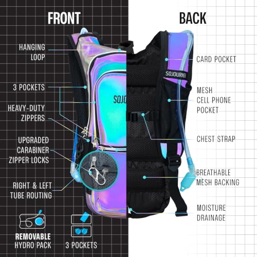 Image of Sojourner Hydration Pack, Hydration Backpack - Water Backpack with 2l Hydration Bladder, Festival Essential - Rave Hydration Pack Hydropack Hydro for Hiking, Running, Biking, Festival Gear