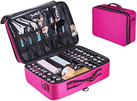 Hotrose Professional Makeup Case Cosmetic Bag Beauty Brush Organizer Storage Make Up Box 3 Layer Large Capacity with Adjustable Strap for Artist Travel