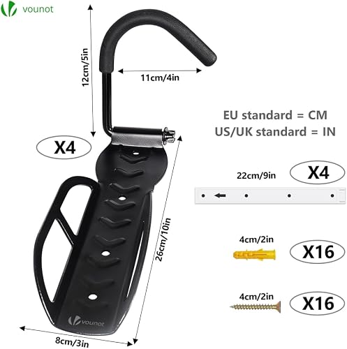 VOUNOT® Lot de 4 Support de Vélo Mural Crochet de Mur pour Cintre de Vélo Idéal pour Garage Maison Décoration Support Mural de Rangement Robuste en Forme L Noir - 5