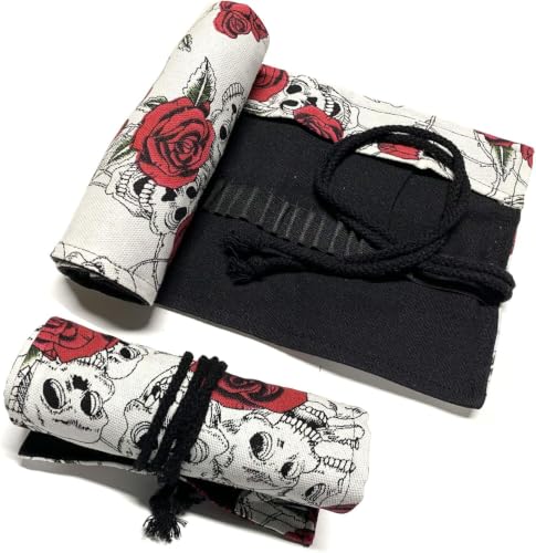 Image of Canvas Pencil Wrap Case, 48 Holes Colored Pencil Roll Holder Storage Pouch for Office (72 Holes, White 4)
