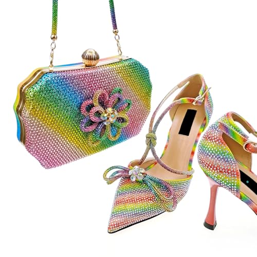 Women's Shoes and Bag for Party Ladies Shoes and Bag Full Diamond Design in Rainbow Color2