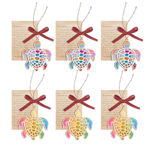 SRCVYLT 6 Pcs Sea Turtle Acrylic Suncatcher Ornament - Special Turtle Gift Set with Bow,...