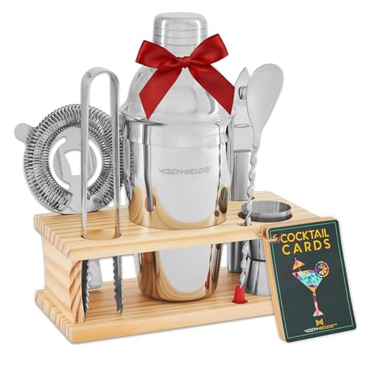 Mixology Bartender Kit with Stand | Bar Set Cocktail Shaker Set for Drink Mixing - Bar Tools: Martini Shaker, Jigger, Strainer, Bar Mixer Spoon, Tongs, Bottle Opener | Best Bartender Kit for Beginners