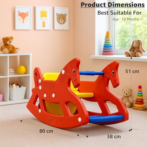 Image of Amazon Brand - Jam & Honey Roxy 2-in-1 Convertible Rocking Horse & Study Table | Kids Ride-On Toy with Ergonomic Design, Durable Plastic, BIS Certified | Indoor & Outdoor Play | 2-6 Years