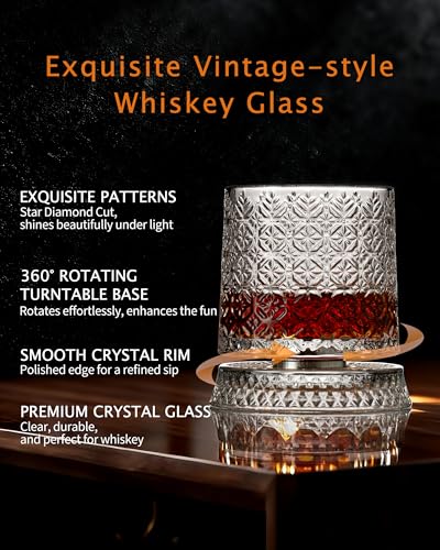 CEEFU 360° Spinning Whiskey Glasses Set with Gift Box, Set of 2 - Image 4
