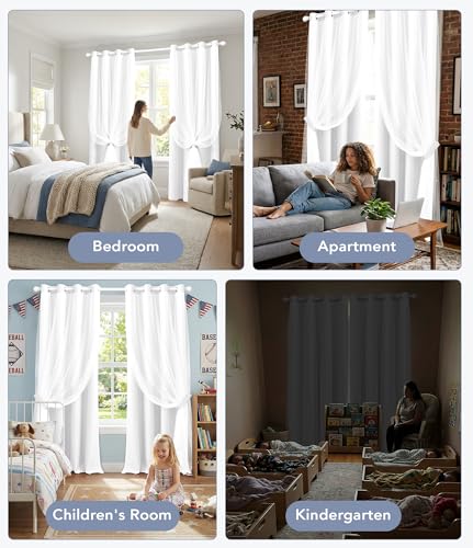 Image of 100% Blackout Curtains with Sheer, Greyish White, 52 x 96 inch, 2 Panels