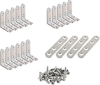 20 Pcs Stainless Steel Corner Braces, Small Metal L Corner Bracket Joint Fastener, 90 Degree Angle Bracket and Plat Straight Braces Fastener for Wood, Shelves, Furniture, Cabinet and More