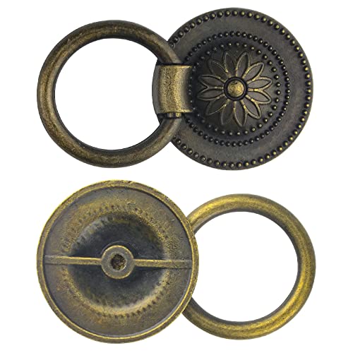 XINMEIWEN 10Pack Antique Bronz Drawer Ring Pulls Vintage Decorative Handles Cabinet Ring Pulls Single Hole Knobs with Screws for Furniture Cabinet Cupboard (35mm) - Image 4