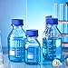Irenare 8 Pieces Media Storage Bottles Borosilicate Storage Glass Scientific Round Graduated Media Bottle with Blue Gl45 Screw Cap for Lab Water Reagent Liquids(500 ml)