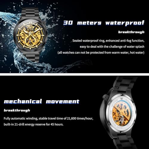 Image of OLEVS Men Watch Automatic Mechanical Skeleton Moon Phase Dress Business Stainless Steel 3AT Waterproof Luminous Men Wrist Watch