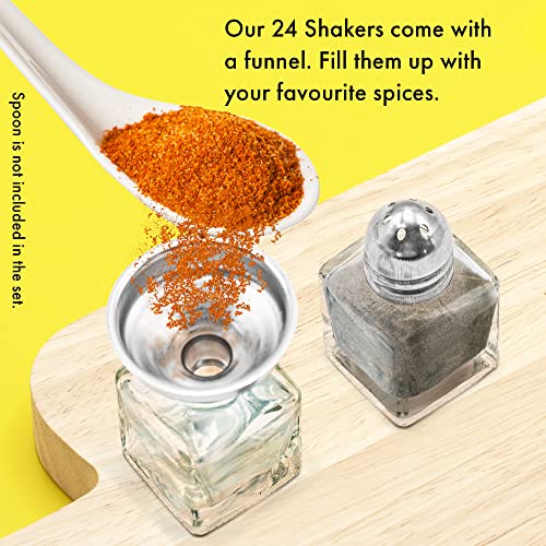 Srenta Mini Salt & Pepper Shakers Set | Classic Design Transparent Glass Kitchenware | Essential Dining Table Refillable Tool | 0.5 Oz. Set of 24