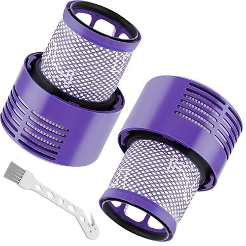 V10 Filter Replacement 2 Pack with 1 Cleaning Brush Compatible with Dyson Cyclone V10 Absolute Animal Motorhead Total Clean SV12 SV27 Cordless Vacuums Replaces 969082-01
