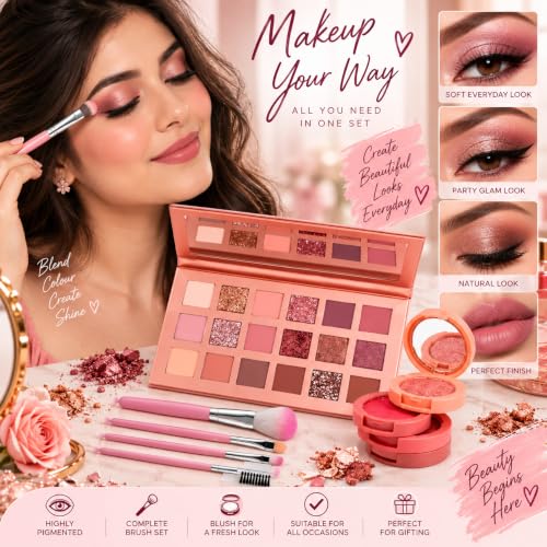 Image of Makeup Kit for Women with 18 Shade Eyeshadow Palette, Blush & Makeup Brushes | Matte, Shimmer & Glitter Eye Makeup Set | Cosmetic Kit for Party, Wedding & Everyday Looks