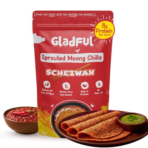 Image of Gladful Schezwan Chilla Mix - Low GI, Diabetes-Friendly & Gluten-Free - No Maida, Palm Oil & Trans-Fat - Vegan & High-Protein Chilla /Dosa Mix - Anytime Snack for Kids & Family - Pack of 1 (200g)
