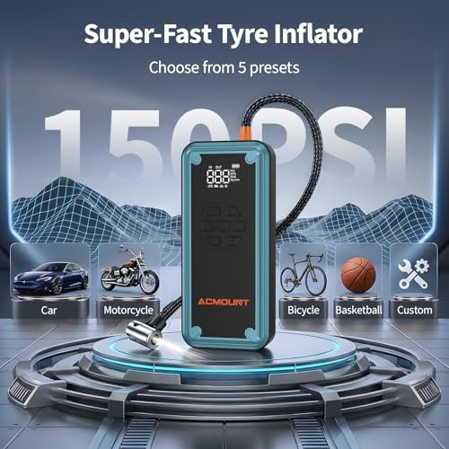 Image of W160 Jump Starter with Air Compressor, 5000A Portable Car Jump Starter 150PSI Tire Inflator /Air Pump, 12V Battery(Up to 9L Gas /8L Diesel Engine) Jump Pack Car Emergency Kit Idea Gift for Man (Blue)
