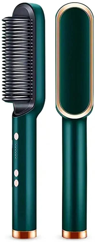 Hair Straightener Brush | Fast Heating Ceramic Anti-Scald Straightening Comb with Adjustable Temperature Control | Hair Styling Brush for Smooth, Sleek & Frizz-Free Hair | Dark Green-image-42