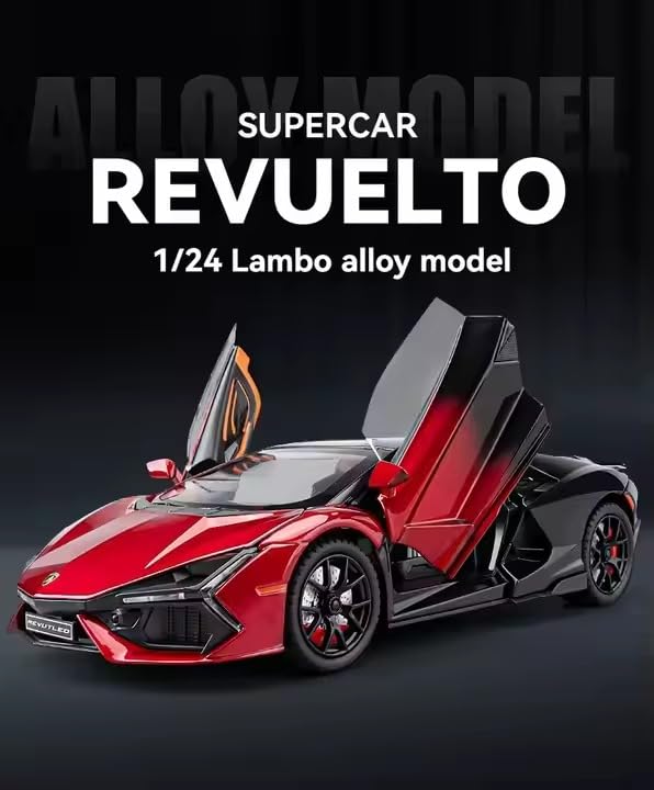 Image of Invite Enterprise 1:24 Lamborghini Revuelto Diecast Metal Pull Back Car - 4 Openable Doors with Sound & Light | Perfect Toy Decoration & Gift for Kids【Red-Color】