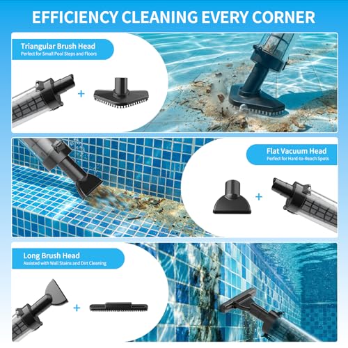 Image of VERVEWAVE Handheld Hot Tub Vacuum, Cordless Small Pool Vacuum for Above Ground Pool with 3 Brush Heads & LED Light, Rechargeable Spa Vacuum Up to 90Mins Runtime, Ideal for Cleaning Small Debris Types