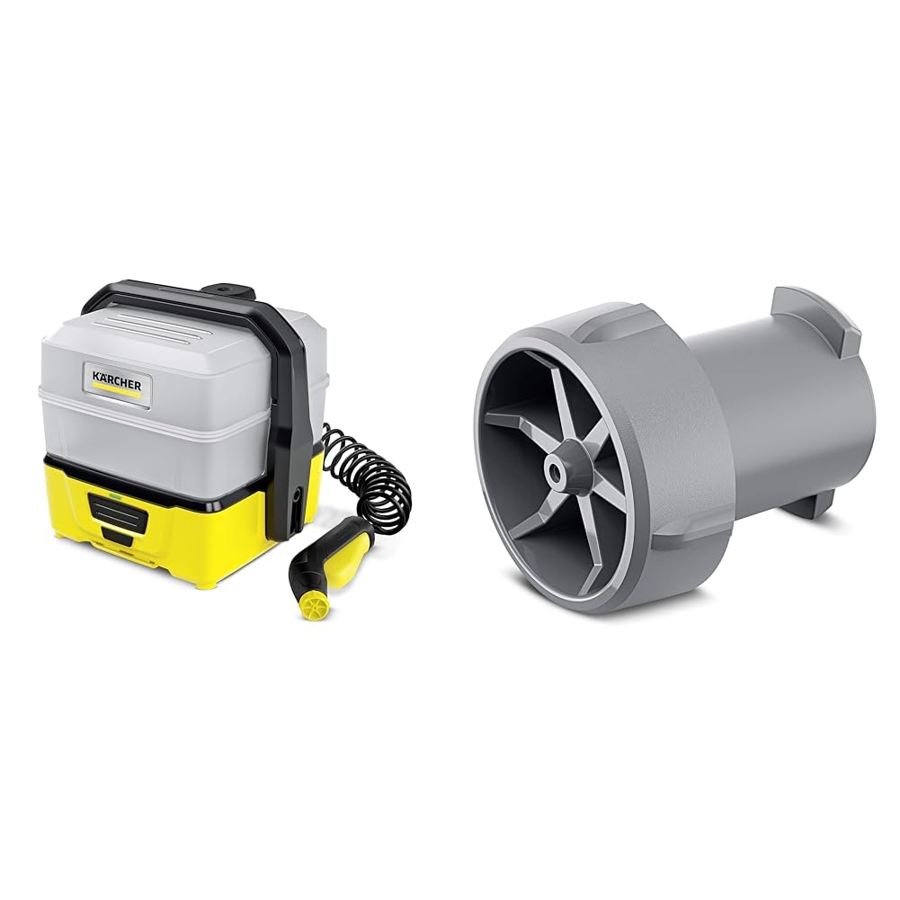 Kärcher Mobile Outdoor Cleaner OC 3 Plus (Extra Grand Volume du réservoir d'eau : 7 L, Batterie Lithium-ION, Tuyau en Spirale, Filtre d'appareils, réservoir d'eau Amovible) & Buse de jet pour OC 3
