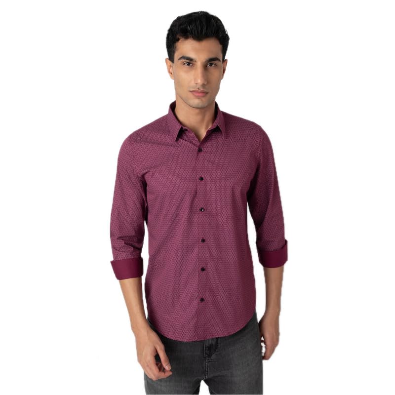 Image of MARK & ALBERT Men's Printed Full Sleeves Regular Fit Shirt Blue | 100% Cotton Stretchable Fabric