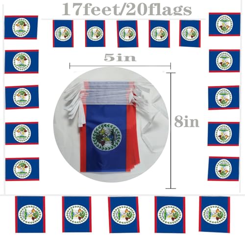 Image of Belize Banner Flag String, Belize Mini Flag Small Banner, for Party, Shops and Bars Decorations, (Belize)