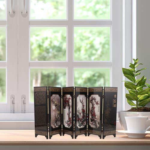 Biombo antiguo pequeño de madera miniatura adorno elegante clásico partición de pantalla mueble 5