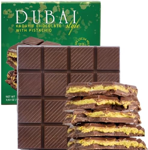 Dubai Chocolate Bar Pistachio and Crispy Kataifi Filled 3.5 oz, Luxury Dubai Chocolate with Knafeh, Fresh Daily Production, Perfect for Gifting (Pack of 1)