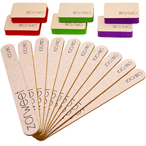 16 PCS Set Nail Files & Mini Nail Buffer Kit Blocks, Buffers 180/240 Greece Abrasive, Slim 2 mm Double Sided Emery Board 100/180 Grit, Manicure Tools for Natural & Acrylic Nails