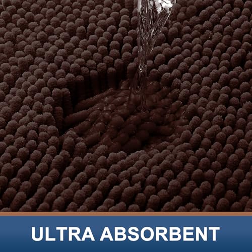 Smiry Luxury Chenille Toilet Rugs U-Shaped 24x20, Soft Absorbent Non-Slip Contour Bathroom Rugs for Toilet, Machine Washable Contoured Bath Mats, Brown