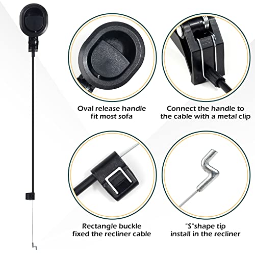 ICYANG Universal Oval Black Plastic Sofa Chair Recliner Release Pull Handle, Exposed Cable Length 4.75", Total Length is Medium at 31", fits Ashley and Major Recliner Brands Sofa - Thumbnail 4