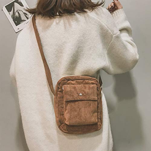 Corduroy Shoulder Tote Bag Women's Crossbody Shoulder Handbags Mini Canvas Handbag Ladies Casual Purse For Women Girl Outdoor Travel（Brown） #TOP5