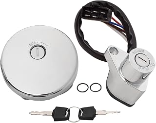 Compatible with Kawasaki Vulcan 800 VN800 2002 2003 2004 2005 Classic Drifter Ignition Switch Kit Fuel Gas Cap Lock Set with 2 Keys Chrome, 27005-1188 27005-1204 51049-0003, 51049-1121 51049-1126