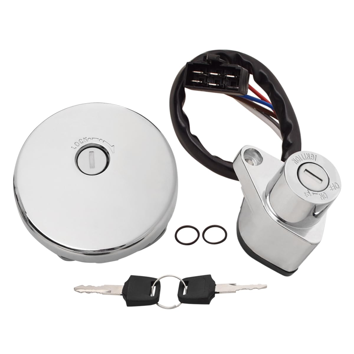 Compatible with Kawasaki Vulcan 800 VN800 2002 2003 2004 2005 Classic Drifter Ignition Switch Kit Fuel Gas Cap Lock Set with 2 Keys Chrome, 27005-1188 27005-1204 51049-0003, 51049-1121 51049-1126