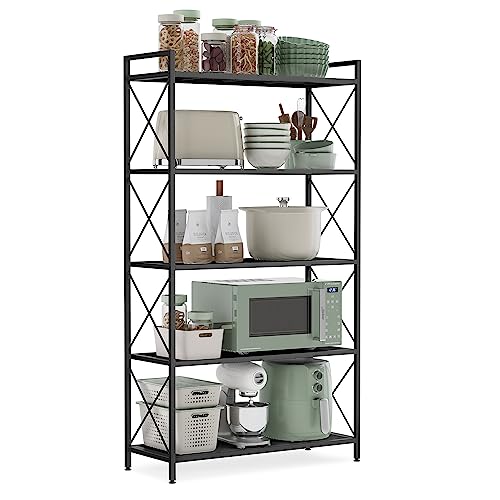 Songmics Home SONGMICS 5-Tier Metal Storage Rack, Shelving Unit with X Side Frames, Dense Mesh, 12.6 x 31.5 x 57.3 Inches, for Entryway, Kitchen, Living Room, Bathroom, Industrial Style, Ink Black UBSC185