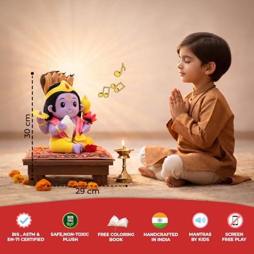 Image of Panda's Box Mantra Chanting Lord Vishnu Soft Toys for Kids | Musical Stuffed Plush Toy for Girl & Boy | Non-Toxic, Safe | Best Birthday Gift for Newborn & Toddlers | Free Colouring Book | Medium 30 CM