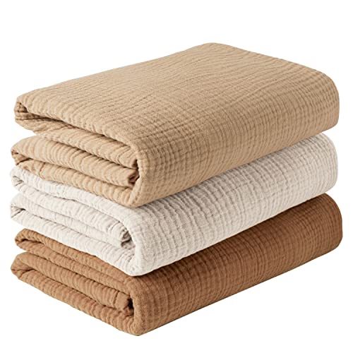 Konssy 3 Pack Muslin Swaddle Blankets for Unisex, Newborn Receivi...
