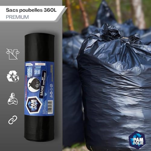 PAM-FOLIE Sacs Poubelle 360L - XXL Grand, Extra Fort, 10 Pièces - Premium, 120x150cm, 50µm - Déchets de Chantier, Polystyrène Expansé – vue 4