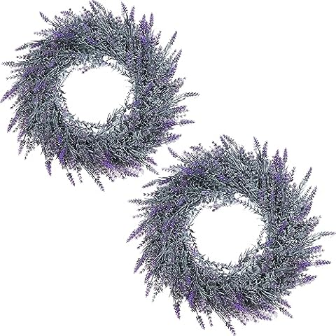 DDHS 2pcs Spring Wreaths for Front Door,18inch Lavender Wreath Artificial Farmhouse Wreaths for Wall Window Party Decor Indoor Outdoor Decoration for Home Cover