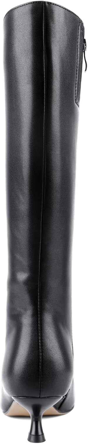 Women's Knee High Boots with Square Toe Low Kitten Heel, Fashion Tall Faux Leather Boots with Side Zipper, Casual Winter Long Boots for Party, Daily Wear, Concert and Fall Outfits