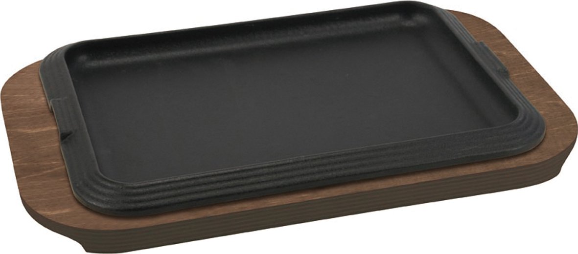 ILSA Assiette de service en fonte, plateau en bois, 30x22 cm, Noir