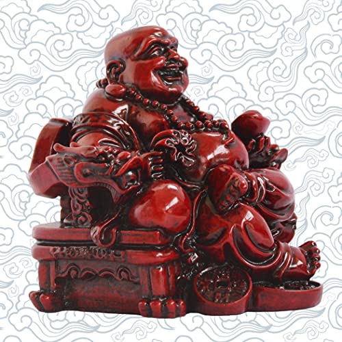 Estatua Feng Shui Buda Risueño sentando en silla dragón miniatura 3
