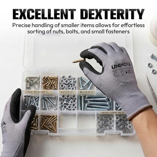 UNINOVA Sandy Nitrile Coated Work Gloves, Safety Work Gloves with Grip for Men Women, Touch Screen High Dexterity, Non-slip for Construction Warehouse DIY General Handling(Large,12Pairs) - Thumbnail 5